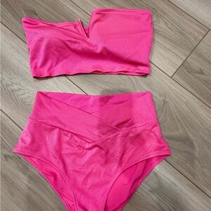 Hot Pink Strapless High-Waist Bikini Set
